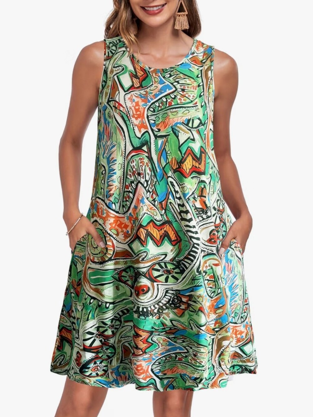 Summer Dress Tshirt Floral Boho Casual Beach Plus Size Short Sleeve Loose Pock